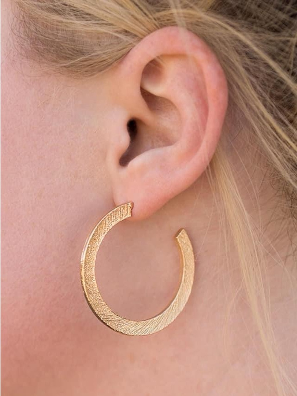 Gold Textured Open Hoop Earrings - Women Jewelry